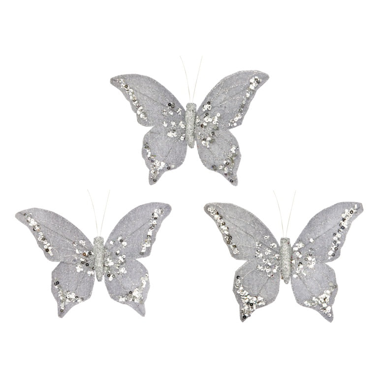 3 Piece Silver Butterfly Clip