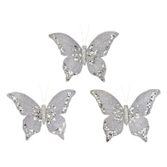 3 Piece Silver Butterfly Clip