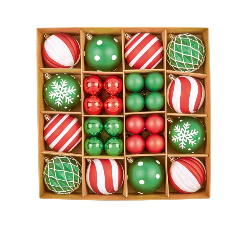 44 Piece Multi Red Green White Baubles