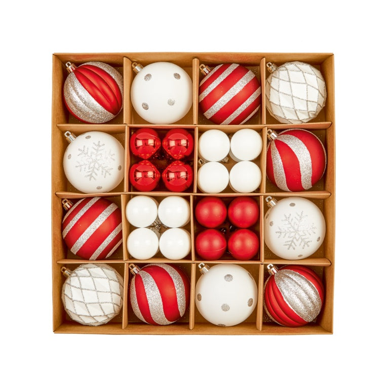 44 Piece Multi Red White Silver Baubles