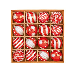 16 Piece Multi Red White Silver Baubles