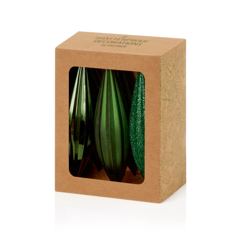 6 Piece Dark Green Drop Bauble