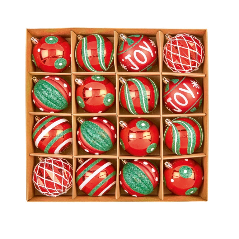 16 Piece Multi Red Green White Baubles