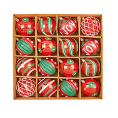 16 Piece Multi Red Green White Baubles