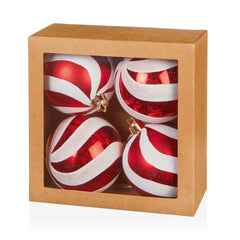 4 Piece Red White Swirl Glitter Balls