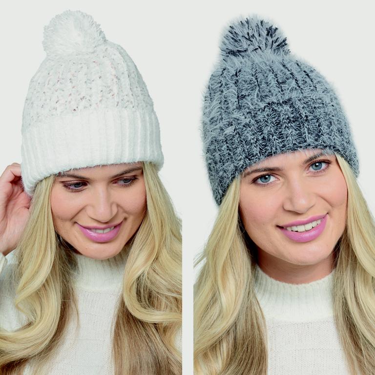 Ladies Twist Yarn Chenille Hat With Pompom