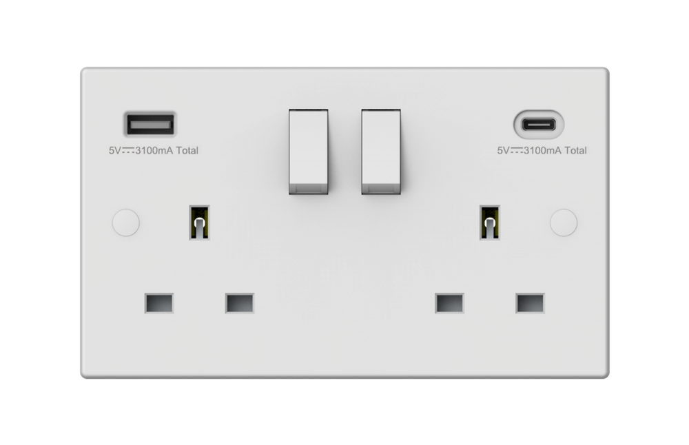 Switched Socket With USB A + C Double Pole