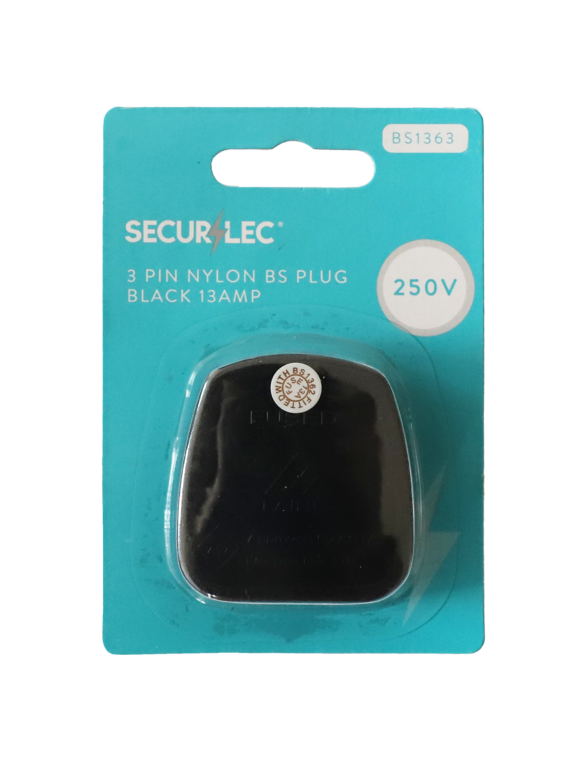 3 Pin Nylon Plug Fused Black