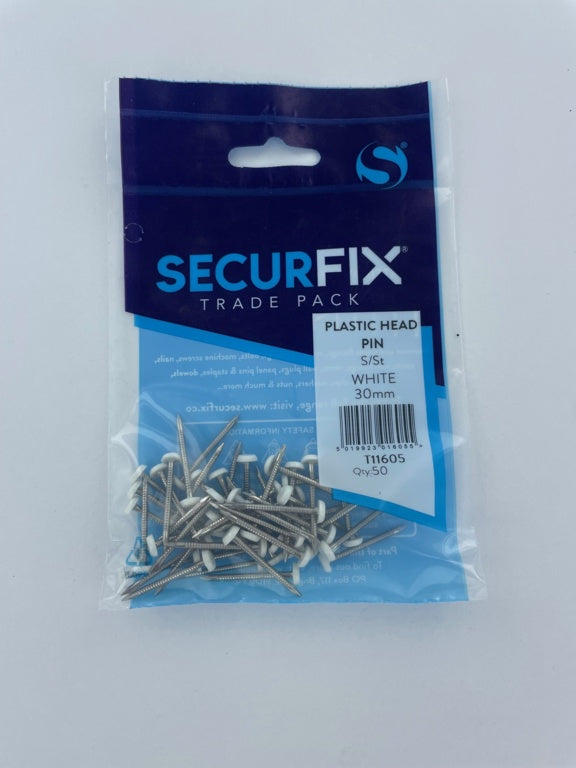 Stainless Steel Plastic Headed Pin White 30mm