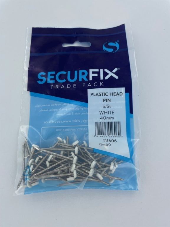 Stainless Steel Plastic Headed Pin White 40mm