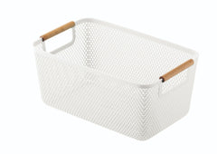 Large Plastic Storage Basket With Wooden Handles