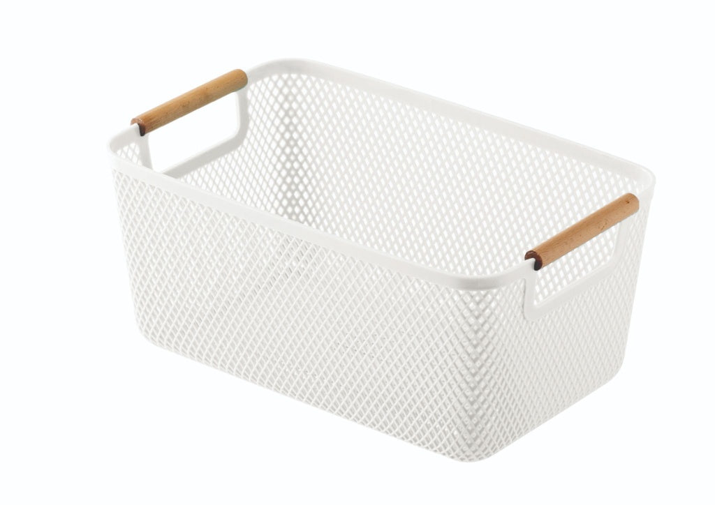 Medium Plastic Storage Basket With Wooden Handles