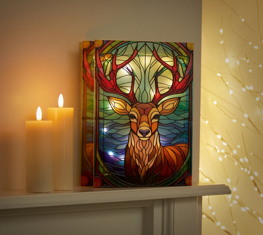 Battery Operated Lit Glass Stag Table Top 50 LED Warm White