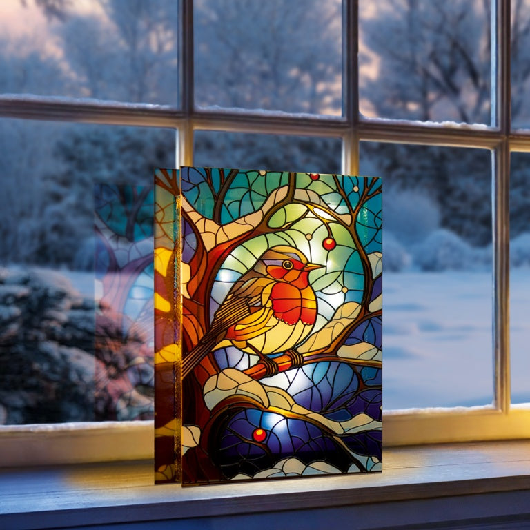 Battery Operated Lit Glass Robin Table Top 50 LED Warm White