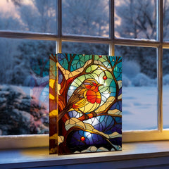 Battery Operated Lit Glass Robin Table Top 50 LED Warm White