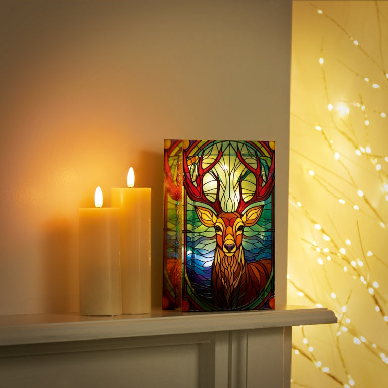 Battery Operated Lit Stag Glass Table Top 50 Warm White LEDs