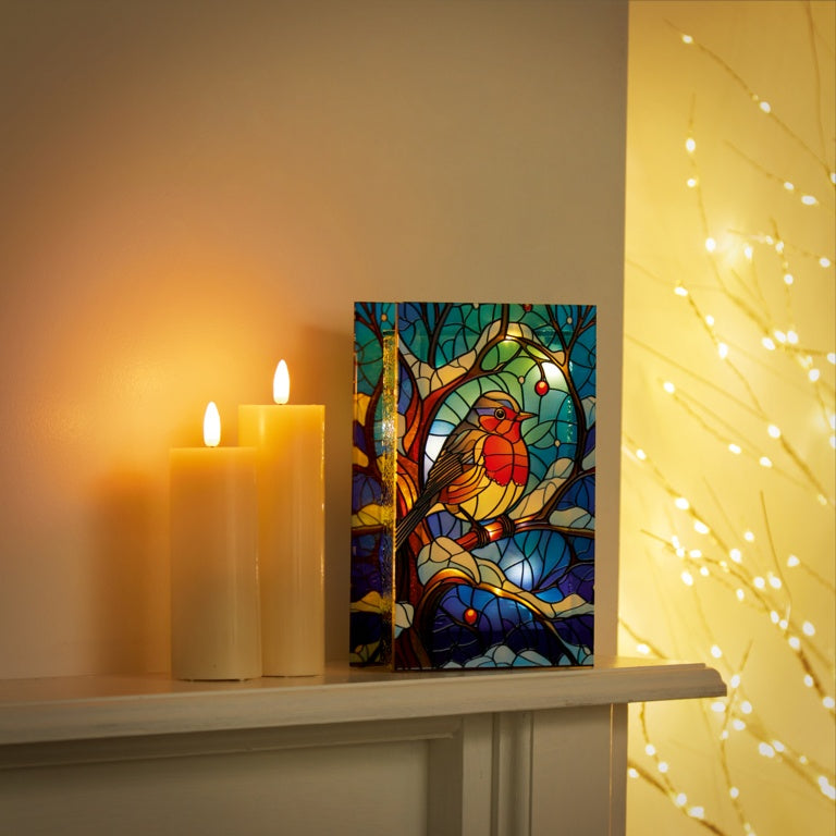 Battery Operatedo Lit Robin Branch Glass Table Top 50 Warm White LEDs