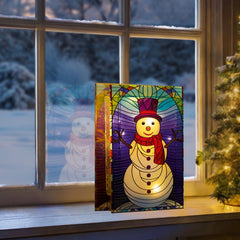 Battery Operated Lit Snowman Glass Table Top 50 Warm White LEDs