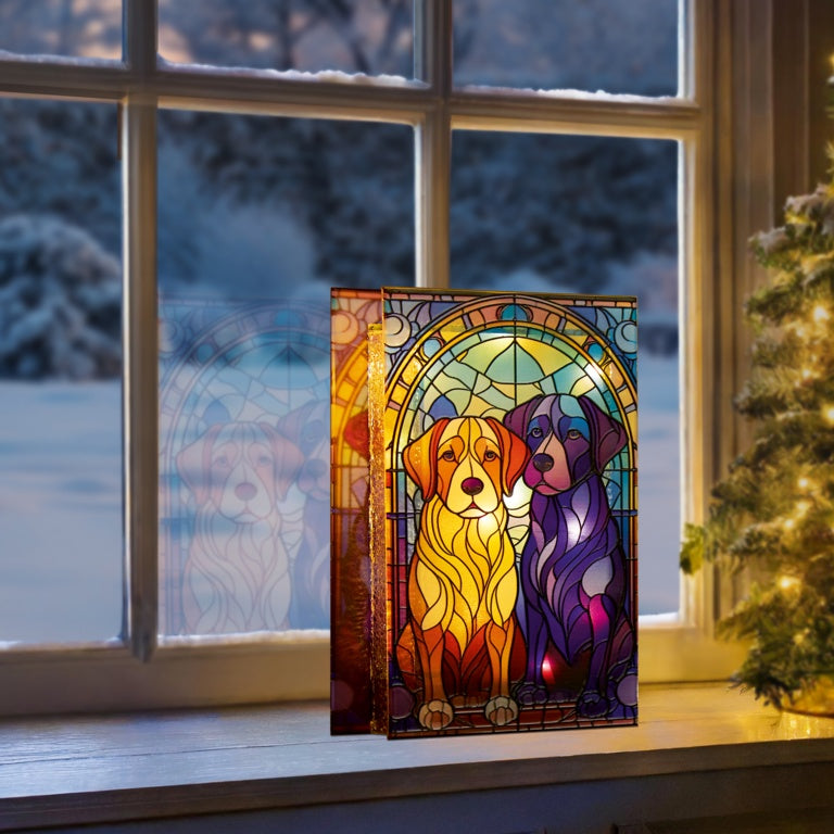 Battery Operated Lit Golden Retriever Glass Table Top 50 Warm White LEDs