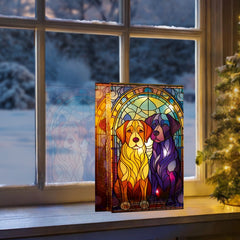 Battery Operated Lit Golden Retriever Glass Table Top 50 Warm White LEDs