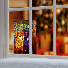 Battery Operated Lit Golden Retriever Glass Table Top 50 Warm White LEDs