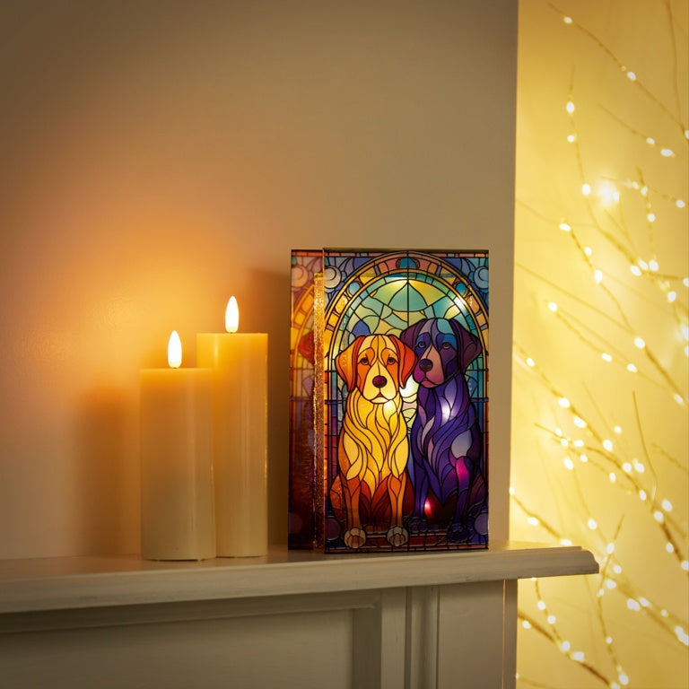 Battery Operated Lit Golden Retriever Glass Table Top 50 Warm White LEDs