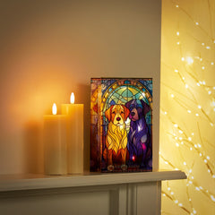 Battery Operated Lit Golden Retriever Glass Table Top 50 Warm White LEDs