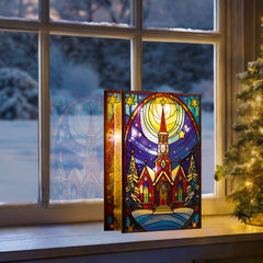 Battery Operated Lit Church Street Glass Table Top 50 Warm White LEDs