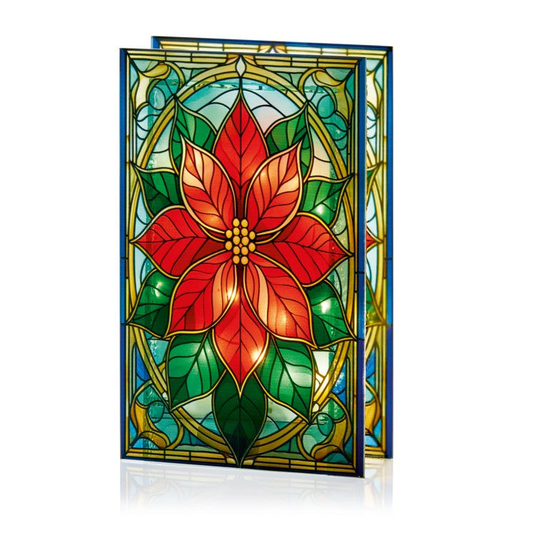 Battery Operated Lit Poinsettia Glass Table Top 50 Warm White LEDs