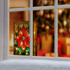 Battery Operated Lit Poinsettia Glass Table Top 50 Warm White LEDs