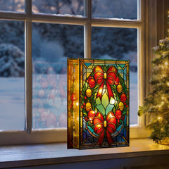 Battery Operated Lit Wreath Glass Table Top 50 Warm White LEDs