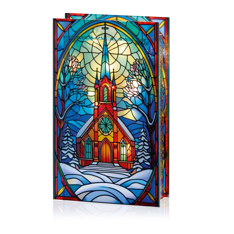 Battery Operated Lit Village Church Glass Table Top 50 Warm White LEDs