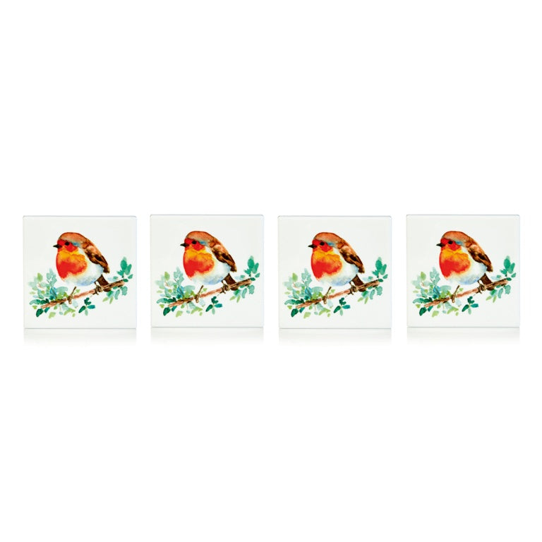 4 Piece Ceramic Robin Coasters
