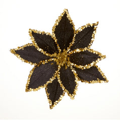 Black Poinsettia With Gold Beading & Sequins Clip On