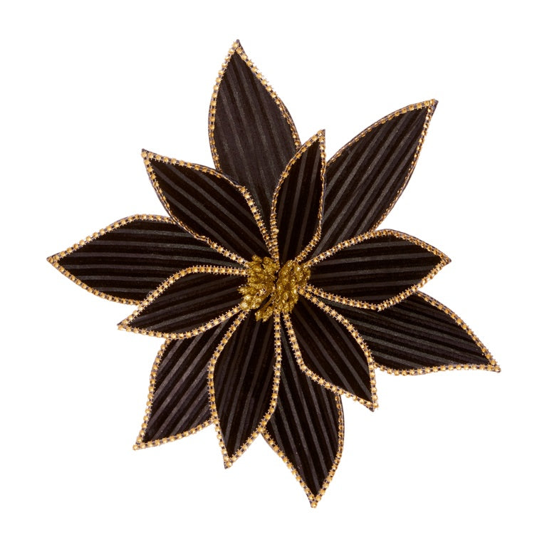 Black Poinsettia With Gold Diamantes Clip On