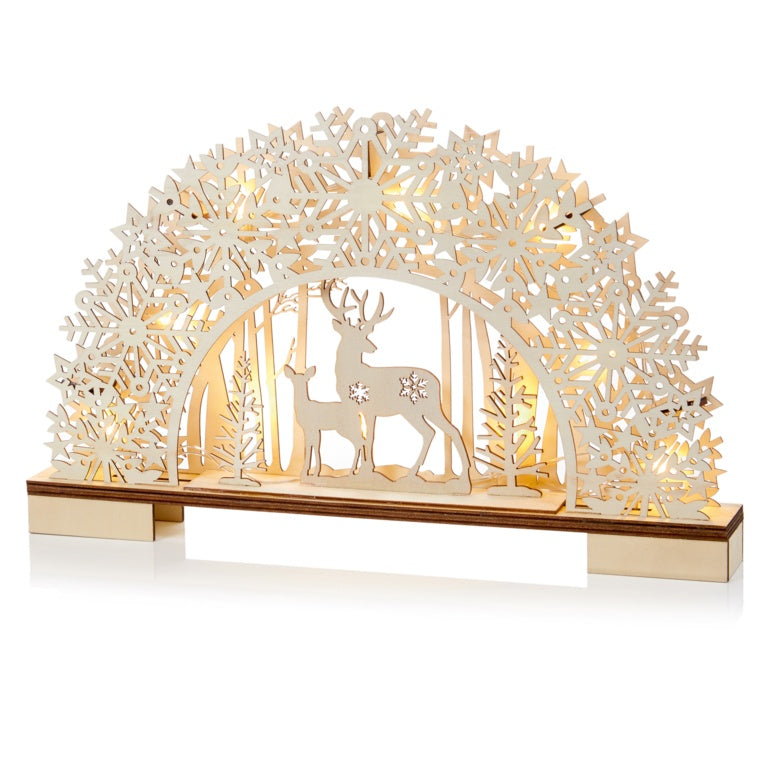 Battery Operated Lit Snowflake Bridge With Deer Scene