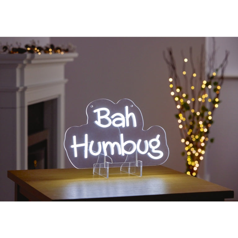 Bah Humbug Hanging Lit Neon Sign
