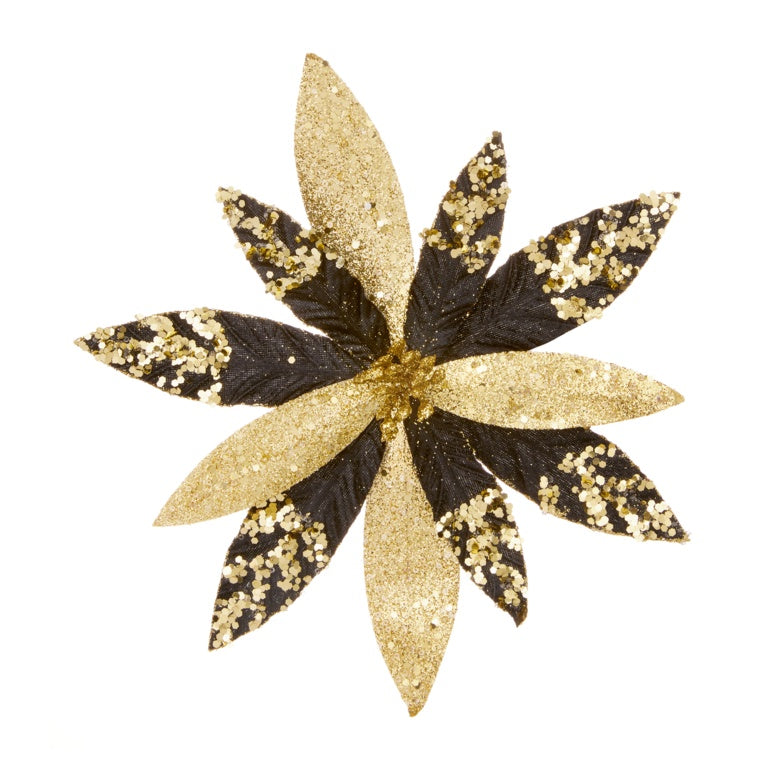 Black Poinsettia With Glitter & Gold Sequins