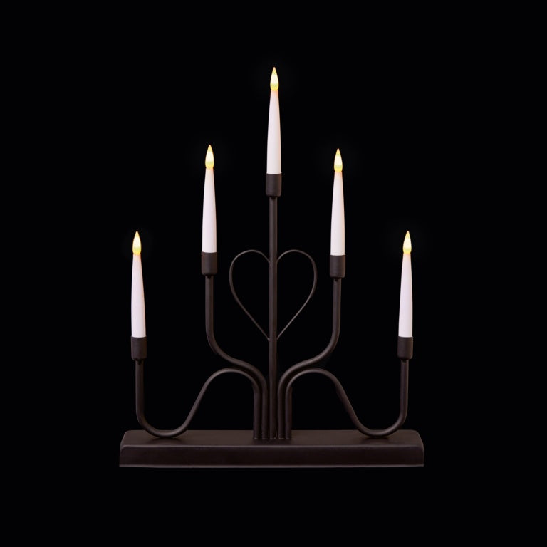 5 LED Black Metal Modern Heart Candle Bridge