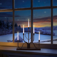 5 LED Black Metal Modern Heart Candle Bridge