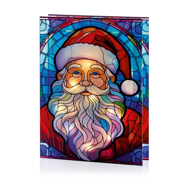 Battery Operated Lit Glass Santa Table Top 50 Warm White LEDs