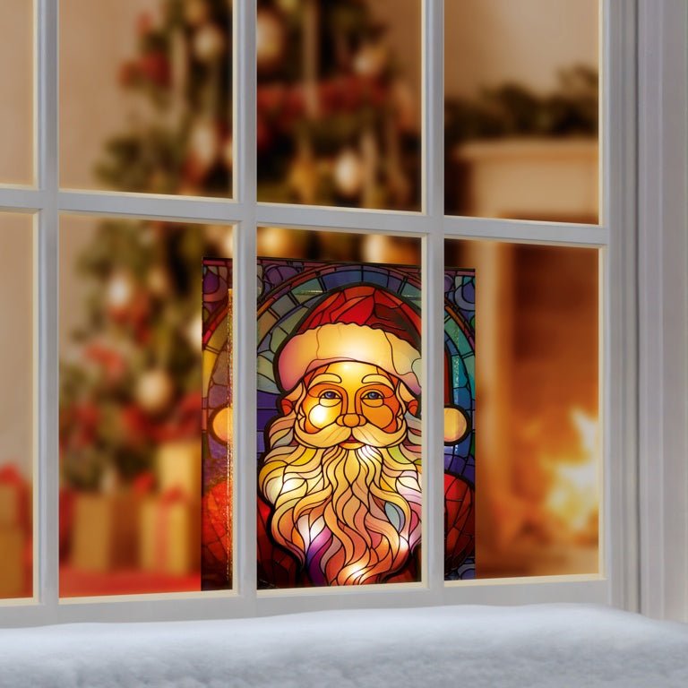 Battery Operated Lit Glass Santa Table Top 50 Warm White LEDs