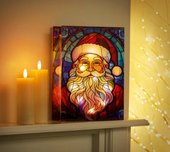 Battery Operated Lit Glass Santa Table Top 50 Warm White LEDs