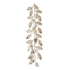 Champagne Gold Holly Leaves With Glitter Edge Garland
