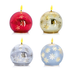 Battery Operated Lit Glass Sphere Candle Snowflakes