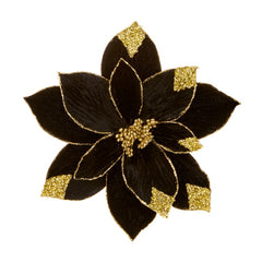 Black Velvet Poinsettia With Glitter & Sequins Clip On