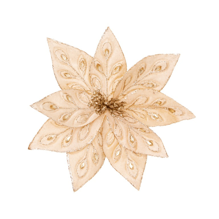 Champagne Gold Peacock Jewelled Poinsettia Clip On