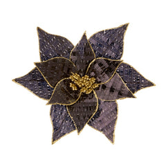Black Sequin Poinsettia With Gold Glitter Clip On