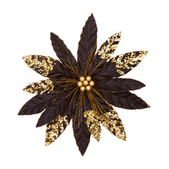 Black Poinsettia With Gold Glitter Clip On
