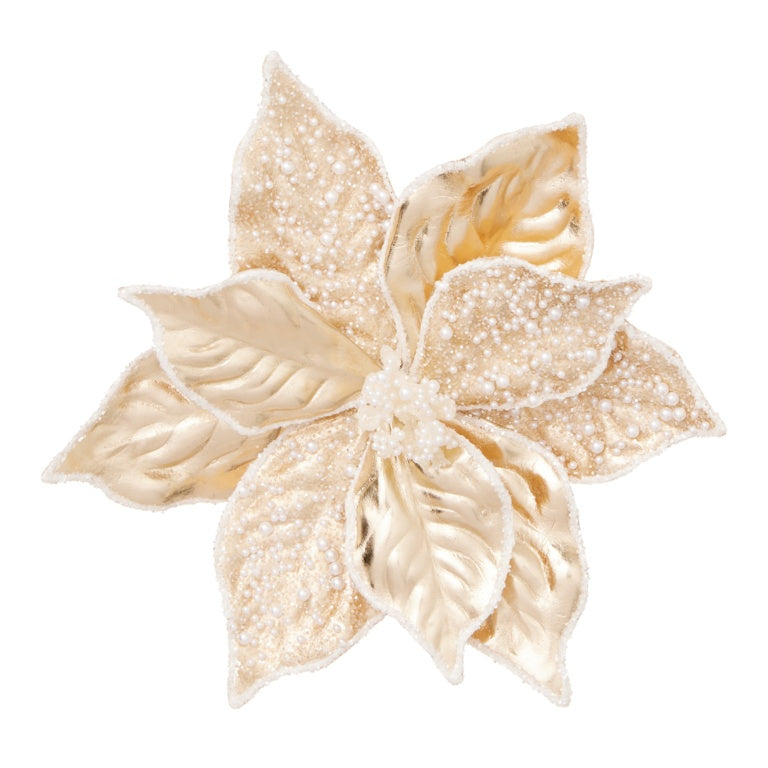 Champagne Gold Metallic Poinsettia Clip On